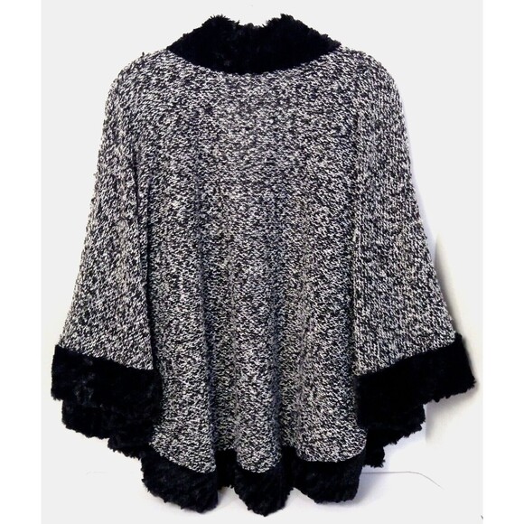 Penny Lane Faux Fur Sweater Cardigan Wn S/M Black White Langenlook Artisan Boho - Picture 6 of 12
